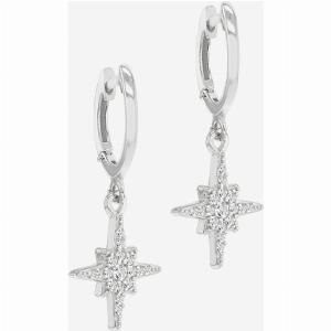 Silver Star Drop Hoop Earrings with Cubic Zirconia Now 26 Save 13
