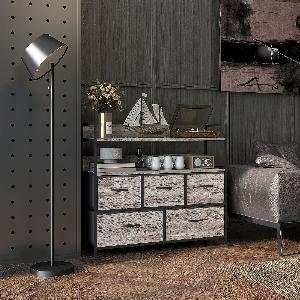 HOMCOM Meuble de rangement style industriel commode 5 tiroirs en tissu pliables et amovibles et étagères  98l x 29P x 85H cm