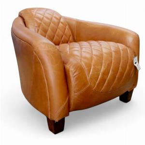 Vintage Quilted Tan Leather Tub Chair Distressed Armchair