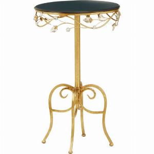 Xuange Round Black Wooden Top Side Table In Gold Metal Frame