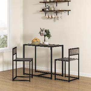 HOMCOM Dining Table and Chairs Set 2 Dining Room Sets Rectangular Space Saving Table and 2 Chairs for Compact Kitchens Steel Frame Grey