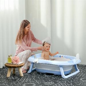 Foldable Baby Bathtub w NonSlip Support Legs Cushion Shower Holder