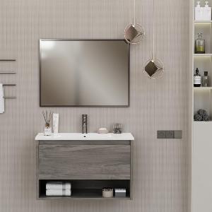 Mobile Bagno Sospeso Rovere 80 cm con Lavabo e Specchio Inclusi mod MILANO