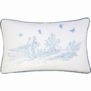 Enjoy 80 Discount on Toile Chambray Blue Velvet Boudoir Cushion 30x50cm