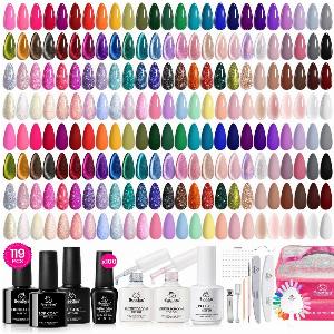 Extra Free 20 Mystery Gift  100 Colors 119PCS with Storage Bag Perfect Gift Gel Polish Set for All Season