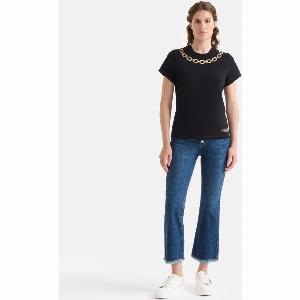 Tshirt in jersey di cotone stretch con motivo catena Nera