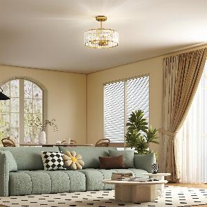 Enjoy 20 Discount on HOMCOM Modern Semi Flush Mount Crystal Light Fixture