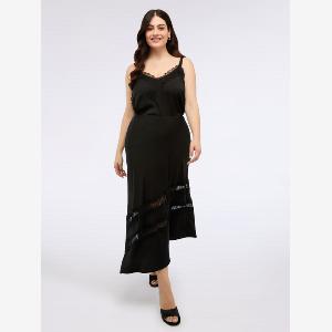 Fiorella Rubino  Gonna lunga svasata in raso con pizzo Donna Nero Taglia 39 48 IT