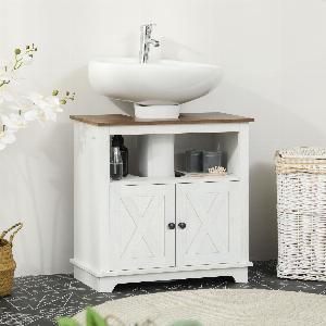 kleankin Meuble sous lavabo salle de bain meuble sous vasque  niche et placard à portes doubles 60 x 30 x 60 cm blanc
