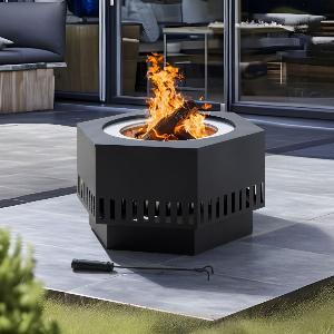 SUNJOY 28 Inch Hexagon Stainless Steel Smokeless Fire Pit with PVC Cover and Poker  Rectangular Pattern