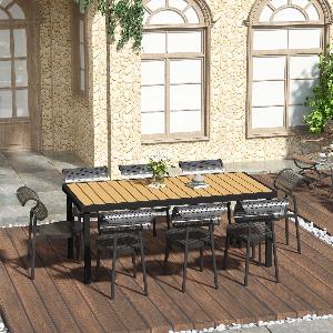 Outsunny Table de jardin rectangulaire pour 8 personnes en aluminium table de salle à manger extétieur plateau PE à lattes   Aosom France