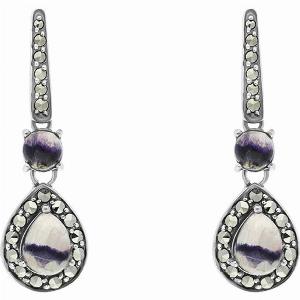 Sterling Silver Blue john Marcasite Pear Drop Earrings