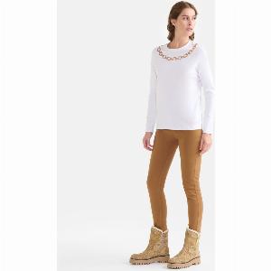 Tshirt in jersey di cotone stretch con motivo catena Bianca