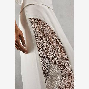 MISSPAP Womens Lace Insert Column High Waist Maxi Skirt in Ivory  Size 14