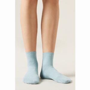 Calzedonia Chaussettes basses côtelées Femme Bleu Taille 3638