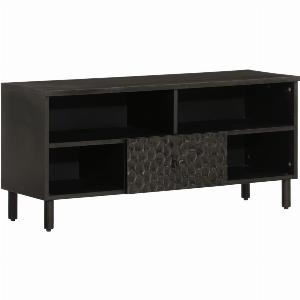 Meuble TV noir 100x33x46 cm bois massif de manguier