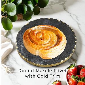 Get 60 Discount on Nakkashi Round Marble Trivet with Gold Edging