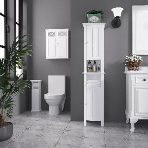 Meuble de Salle de Bain Blanc Kleankin  Rangement Pratique 3990
