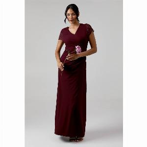 Lace Wrap Over Crepe Bridesmaid Maxi Dress  Malbec
