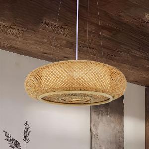 Lightsin JapaneseStyle Bamboo Rattan Pendant Ceiling Light Flat Flush Mount or Hanging Fixture for Bedroom Living Room More
