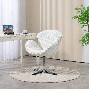 HOMCOM Fauteuil pivotant style vintage hauteur réglable revêtement tissu bouclette pour salon chambre bureau blanc