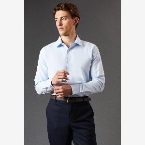 Mens Tailored Fit Herringbone Weave Long Sleeve Shirt