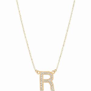 Letter R Diamond Embellished Initial Pendant Necklace in 9ct Gold
