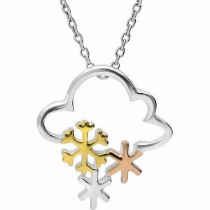 Yellow Rose Gold Sterling Silver Plated Cloud and Snowflakes Necklace