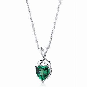 Heart Shaped Emerald Pendant Necklace in Sterling Silver