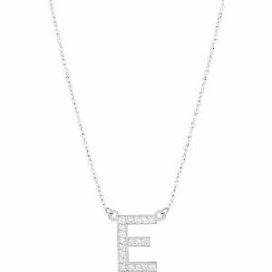 Letter E Diamond Embellished Initial Pendant Necklace in 9ct White Gold