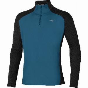 Mizuno Hybrid LongSleeve Tee Mens  Black  Blue Wing Teal  Blue  L
