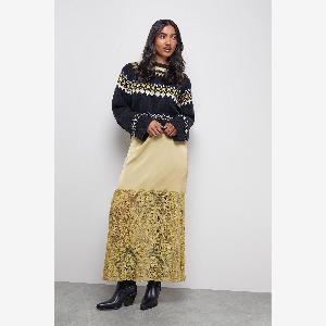 Warehouse Womens Oversized Fairisle Jumper in Black  Size Large