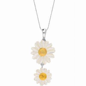 Sterling Silver and Yellow Gold White Mother Of Pearl Tuberose Twin Daisy Necklace  Option1 Value  Yellow Gold