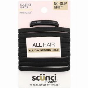 Scunci NoSlip Grip Elastics All Day Strong Hold Black 10 Pieces