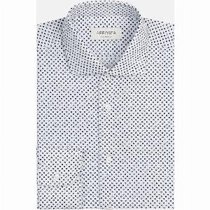 White Cotton Shirt with Updated Spread Collar and Patterned Design