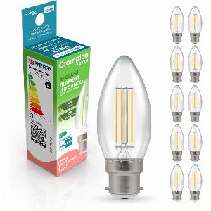 Crompton Candle LED Light Bulb UltraEfficient B22 22W 40W Eqv Warm White 10Pack AClass Clear
