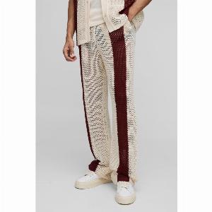 Pantaloni tuta rilassati in maglia a righe in punto aperto con spacco sul fondo Rosso
