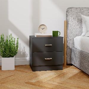 HOMCOM Modern Bedside Table Beside Cabinet with 2 Drawers for Bedroom Living Room Black