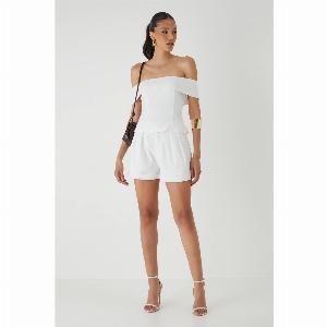 Womens Linen Look High Waist Shorts  white  8 White