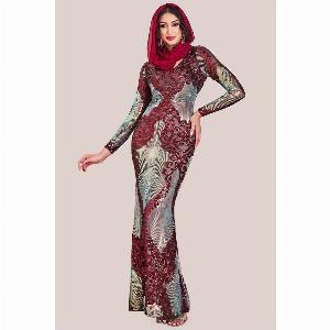 Enjoy 14 Off the Goddiva Wine Modesty Contrast Sequin Maxi Dress