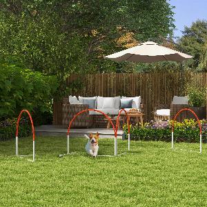 PawHut Dog Agility Gear Dog Agility Training Equipment for Dogs w Oxford Carry Bag 4 PCS Weave Poles Orange   Aosom UK