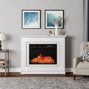Electric Fireplace with White Wooden Mantel