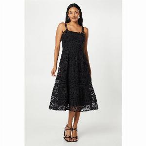Lace Square Neck Midi Dress  Black