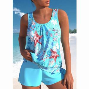 ROTITA Tie Sky Blue Marine Life Print Tankini Set