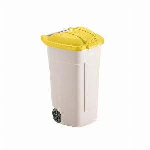 Poubelle grande contenance Rubbermaid 100 litres avec roulettes couvercle jaune