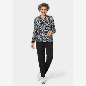 Ausdrucksstarke Jerseybluse mit Stretchanteil  schwarz  cremeweiß  gemustert  Gr 42 von Goldner Fashion
