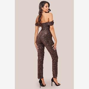 Goddiva Lurex Cowl Neck Jumpsuit  Bronze