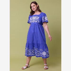 Joanie Clothing Alice Embroidered Square Neck Midi Dress  Blue   UK 26 Blue