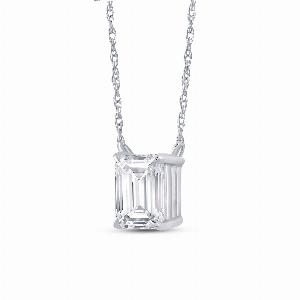 Emerald Cut Floating GH SI Lab Diamond Solitaire Necklace  10K White Gold 12 ct tw