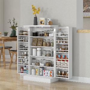 HOMCOM Armoire meuble de cuisine gardemanger 2 portes avec 5 étagères et 12 étagères  dim 60L x 30l x 104H cm  blanc